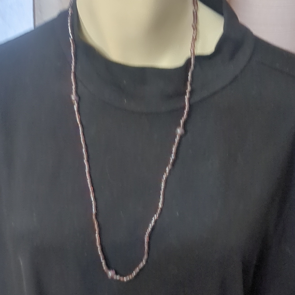 Long Beaded Necklace - Brown